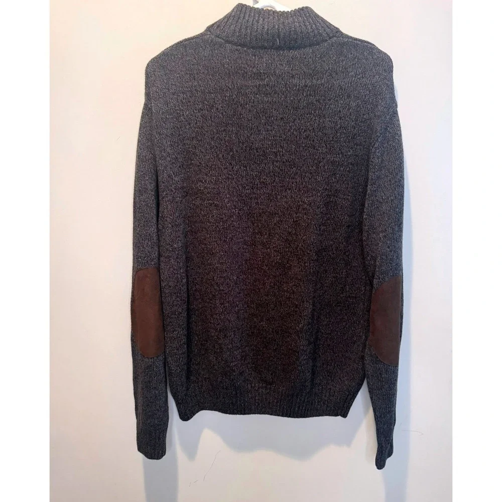 Chaps Mens Gray Mock Neck Elbow Patch Pullover Sweater L Eclectic Grandpa